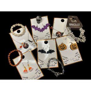 Halloween-Themed Jewelry Lot With Bracelets Earrings & Necklaces  -194